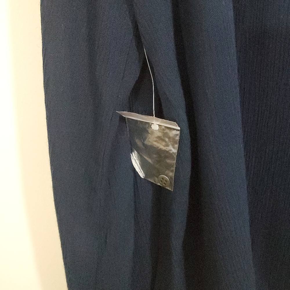 NWOT ModCloth Bells & Giggles Sheer Blouse Navy Blue Flare Sleeve Boho Size XL - Picture 9 of 12